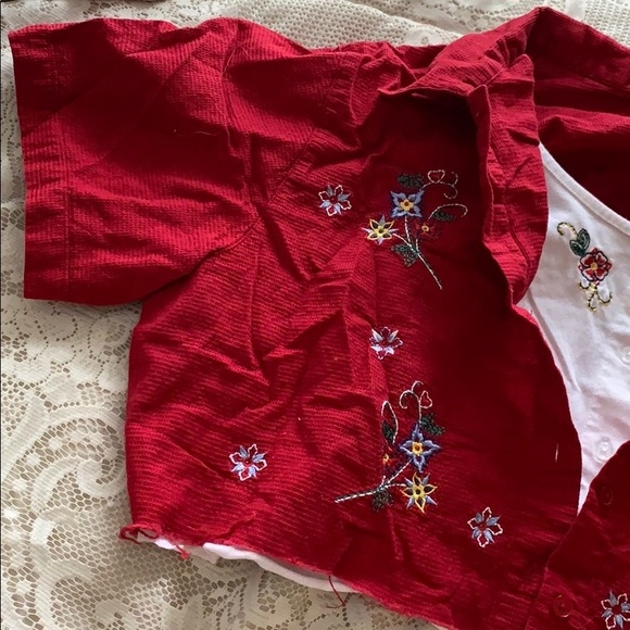 Red floral embroidered crop top - Picture 4 of 4